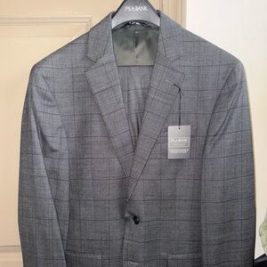 Jos. A. Bank SLIM FIT - Wool Suit, GREY & BURGUNDY WINDOWPANE 38R